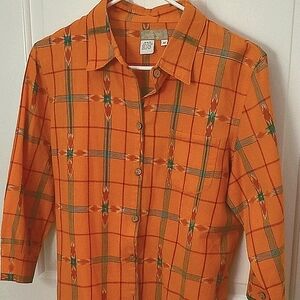 Orange Plaid Button-Up Shirt